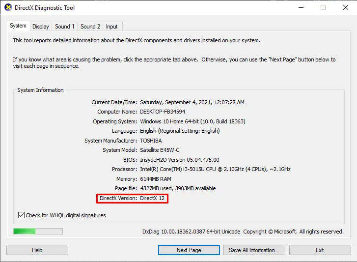 laptop directx version