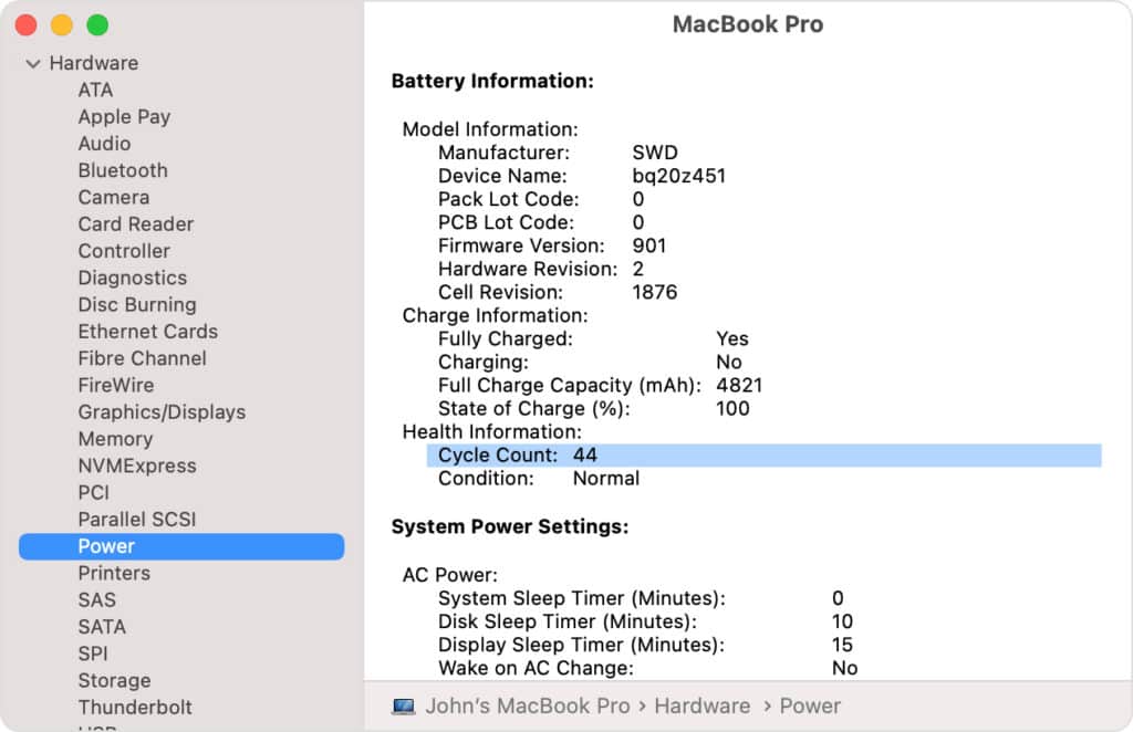 MacOS battery cycle count