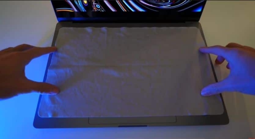 microfiber cloth on laptop keyboard