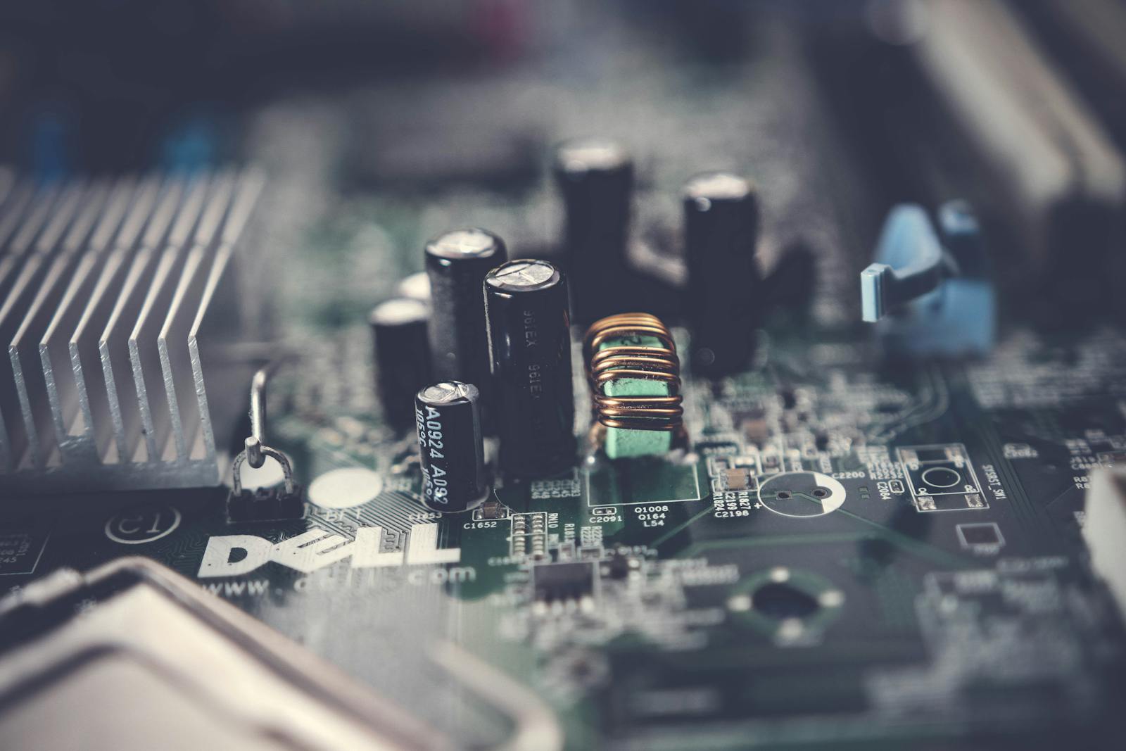 Computer motherboard close-up showing components